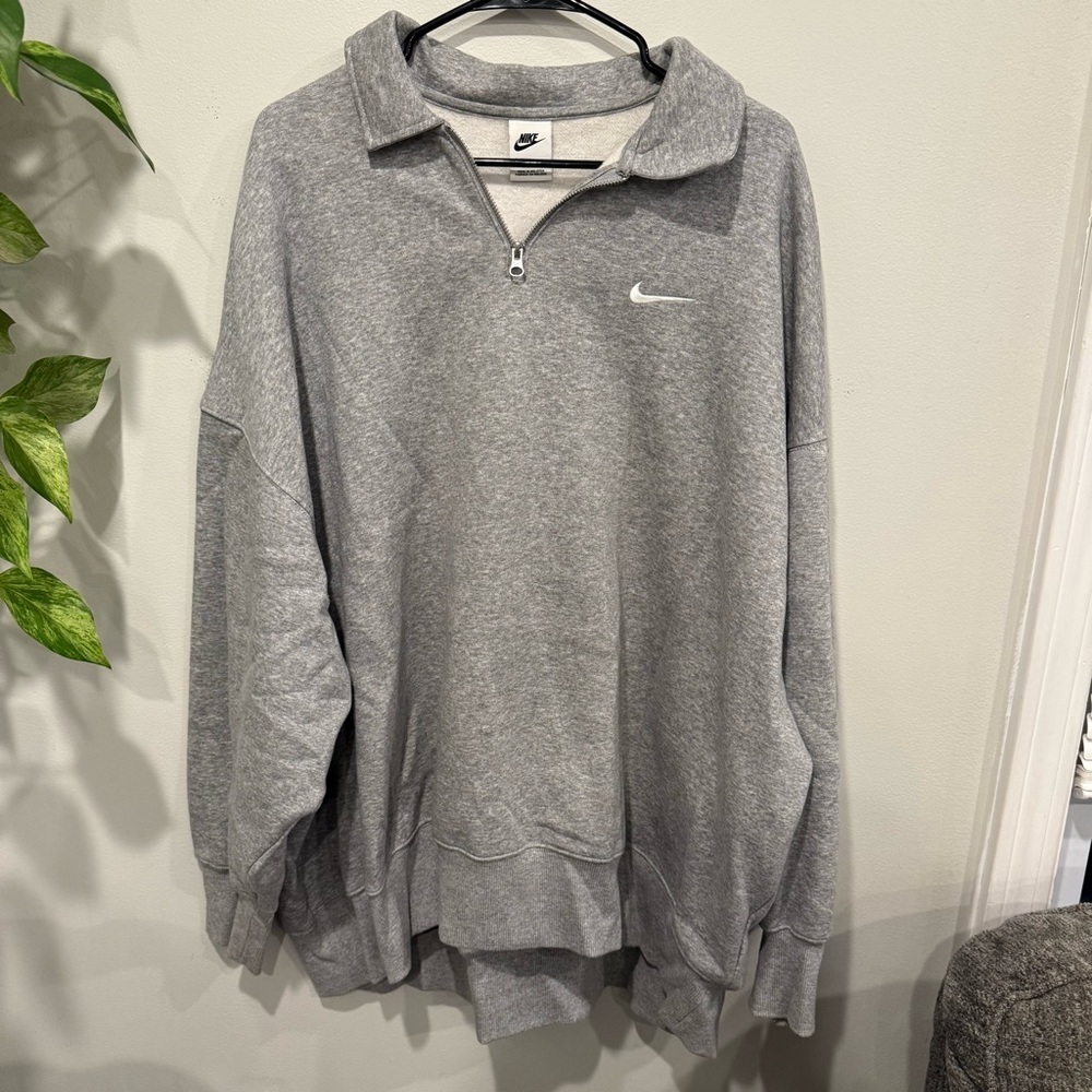 Nike Heather Gray Oversized Pullover Quarter Zip with Logo Size XL - Picture 2 of 5